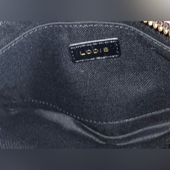 Black Leather clutch with flowers and crossbody shoulder bag. LODIS 9x5x0.5” - Picture 9 of 13